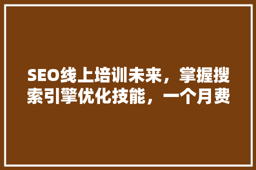 SEO线上培训未来，掌握搜索引擎优化技能，一个月费用及价值
