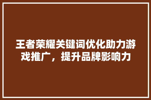 王者荣耀关键词优化助力游戏推广，提升品牌影响力