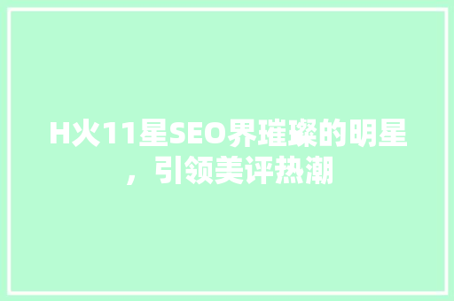 H火11星SEO界璀璨的明星，引领美评热潮