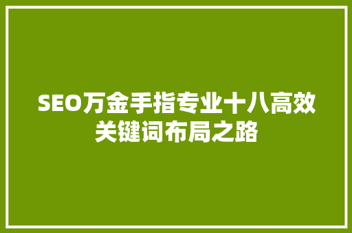 SEO万金手指专业十八高效关键词布局之路