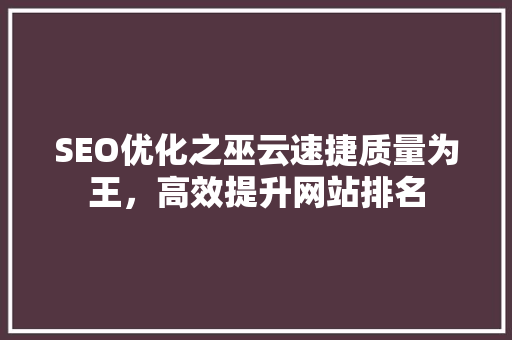 SEO优化之巫云速捷质量为王，高效提升网站排名