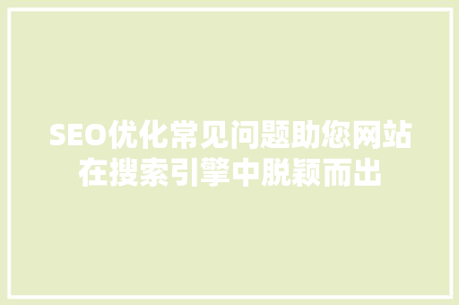 SEO优化常见问题助您网站在搜索引擎中脱颖而出