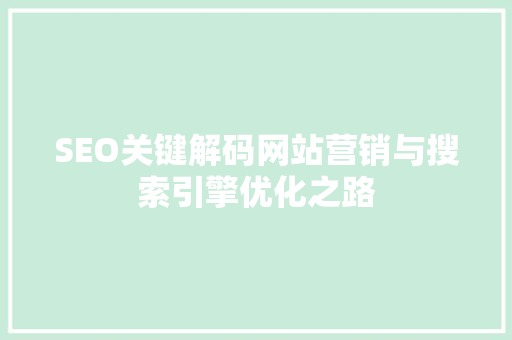 SEO关键解码网站营销与搜索引擎优化之路