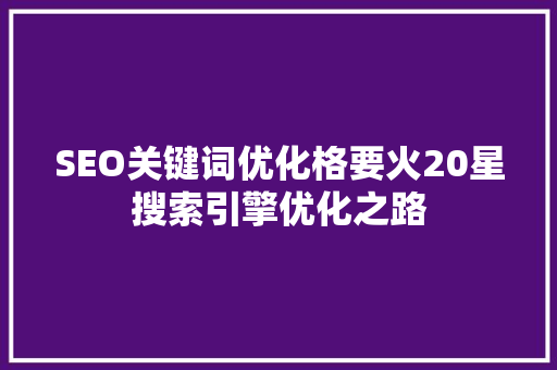 SEO关键词优化格要火20星搜索引擎优化之路