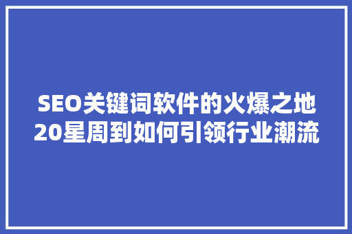 SEO关键词软件的火爆之地20星周到如何引领行业潮流