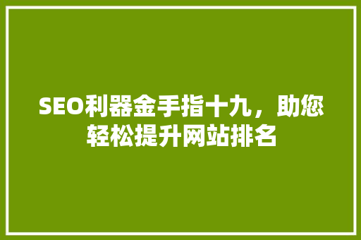 SEO利器金手指十九，助您轻松提升网站排名
