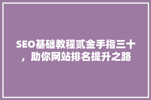 SEO基础教程贰金手指三十，助你网站排名提升之路