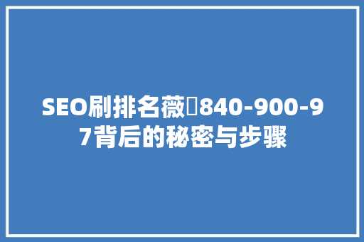 SEO刷排名薇伈840-900-97背后的秘密与步骤