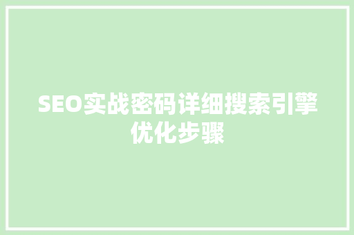SEO实战密码详细搜索引擎优化步骤