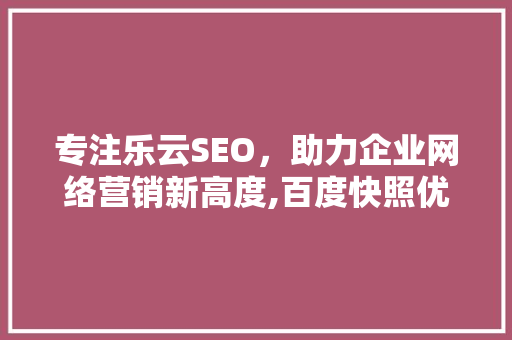 专注乐云SEO，助力企业网络营销新高度,百度快照优化步骤