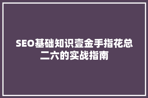 SEO基础知识壹金手指花总二六的实战指南