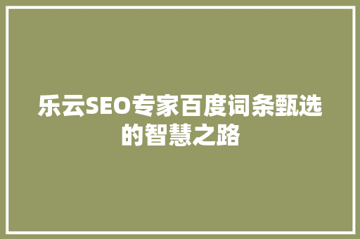 乐云SEO专家百度词条甄选的智慧之路