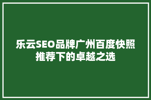 乐云SEO品牌广州百度快照推荐下的卓越之选