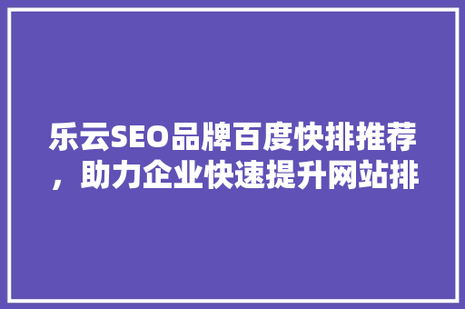 乐云SEO品牌百度快排推荐，助力企业快速提升网站排名