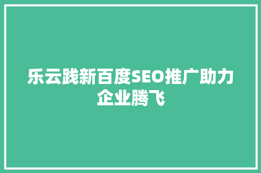 乐云践新百度SEO推广助力企业腾飞