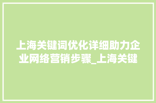 上海关键词优化详细助力企业网络营销步骤_上海关键词优化哪里好