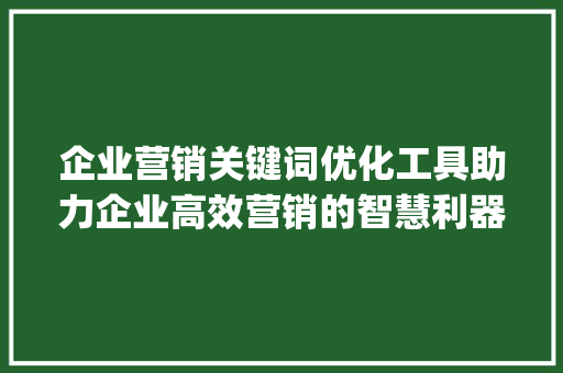 企业营销关键词优化工具助力企业高效营销的智慧利器_企业营销关键词优化工具