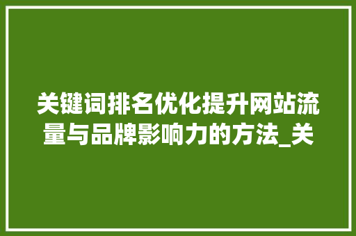 关键词排名优化提升网站流量与品牌影响力的方法_关键词的排名优化概念