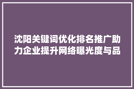 沈阳关键词优化排名推广助力企业提升网络曝光度与品牌影响力_沈阳关键词优化排名推广
