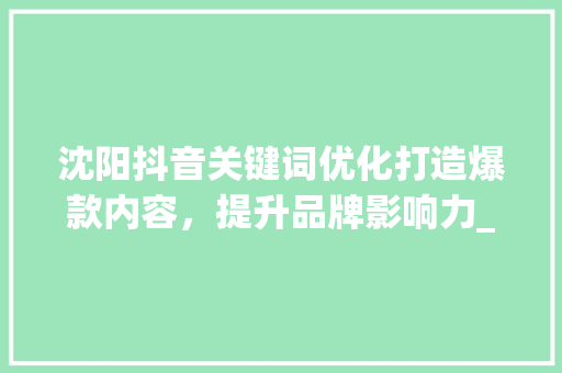 沈阳抖音关键词优化打造爆款内容，提升品牌影响力_沈阳抖音关键词优化推荐