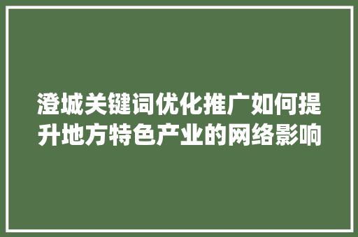 澄城关键词优化推广如何提升地方特色产业的网络影响力_澄城关键词优化推广排名