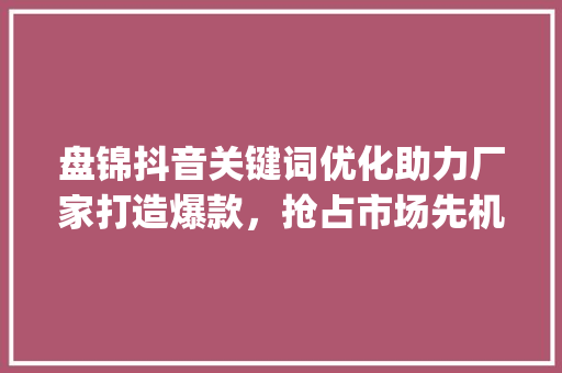 盘锦抖音关键词优化助力厂家打造爆款，抢占市场先机_盘锦抖音关键词优化厂家