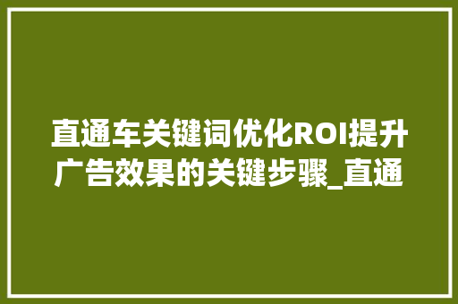 直通车关键词优化ROI提升广告效果的关键步骤_直通车关键词优化roi