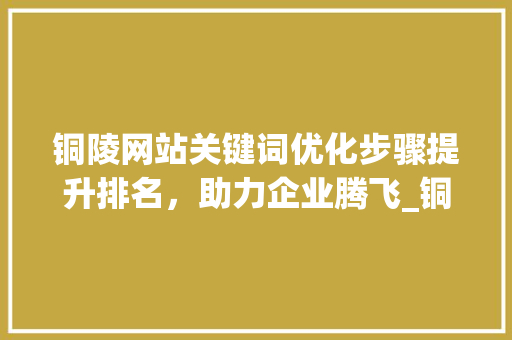 铜陵网站关键词优化步骤提升排名，助力企业腾飞_铜陵网站关键词排名优化