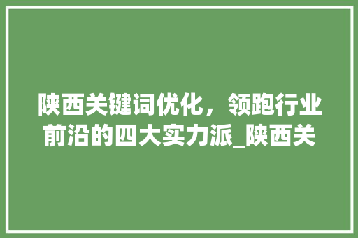 陕西关键词优化，领跑行业前沿的四大实力派_陕西关键词优化哪家强