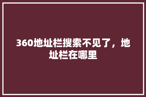 360地址栏搜索不见了，地址栏在哪里