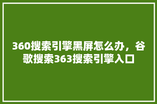 360搜索引擎黑屏怎么办，谷歌搜索363搜索引擎入口