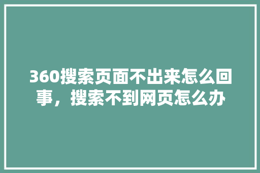 360搜索页面不出来怎么回事，搜索不到网页怎么办