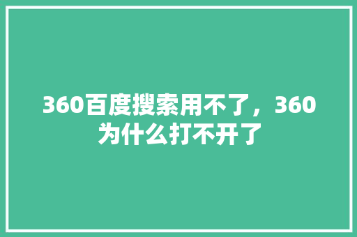 360百度搜索用不了，360为什么打不开了