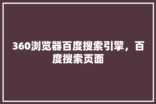 360浏览器百度搜索引擎，百度搜索页面