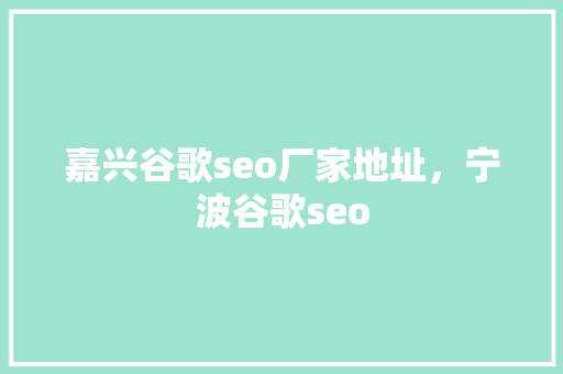 嘉兴谷歌seo厂家地址，宁波谷歌seo