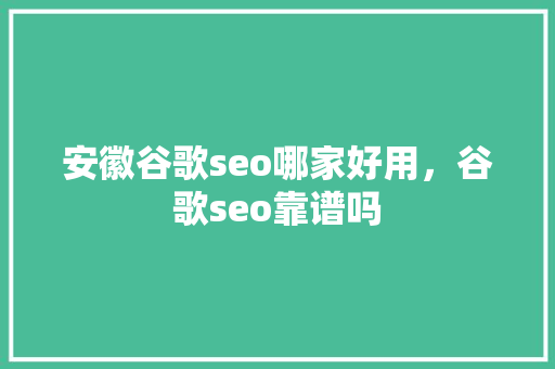 安徽谷歌seo哪家好用，谷歌seo靠谱吗