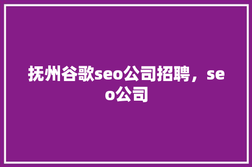 抚州谷歌seo公司招聘，seo公司
