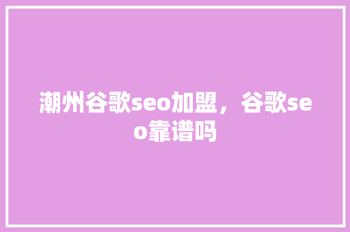 潮州谷歌seo加盟，谷歌seo靠谱吗