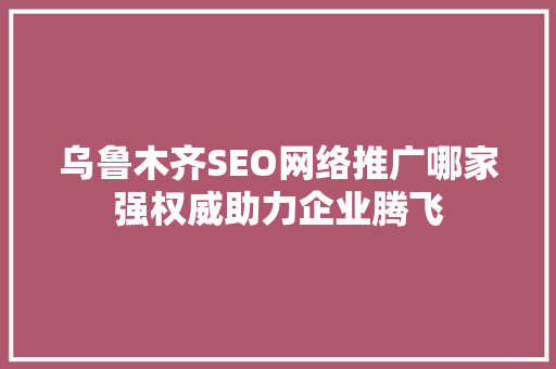 乌鲁木齐SEO网络推广哪家强权威助力企业腾飞