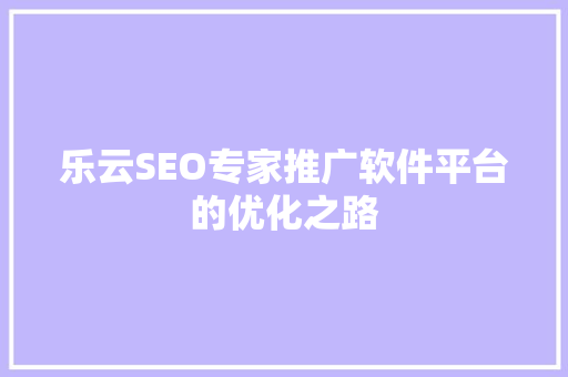 乐云SEO专家推广软件平台的优化之路