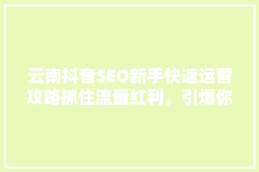 云南抖音SEO新手快速运营攻略抓住流量红利，引爆你的抖音账号