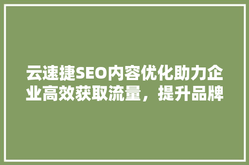 云速捷SEO内容优化助力企业高效获取流量，提升品牌影响力