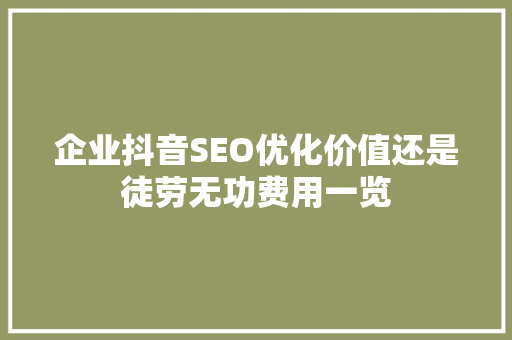 企业抖音SEO优化价值还是徒劳无功费用一览