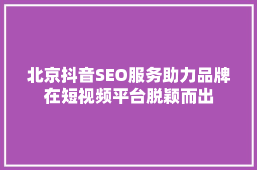 北京抖音SEO服务助力品牌在短视频平台脱颖而出