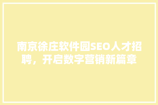 南京徐庄软件园SEO人才招聘，开启数字营销新篇章