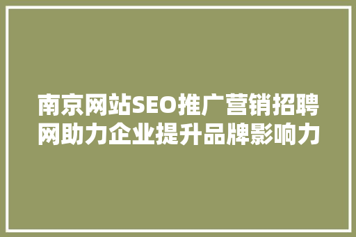 南京网站SEO推广营销招聘网助力企业提升品牌影响力，抢占市场先机