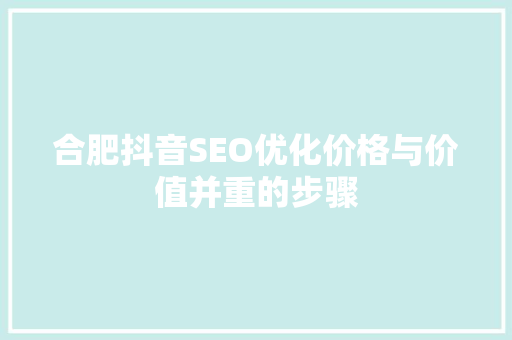 合肥抖音SEO优化价格与价值并重的步骤