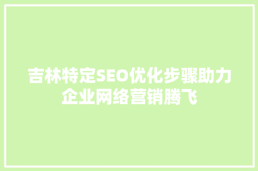 吉林特定SEO优化步骤助力企业网络营销腾飞