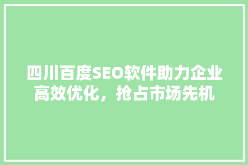 四川百度SEO软件助力企业高效优化，抢占市场先机