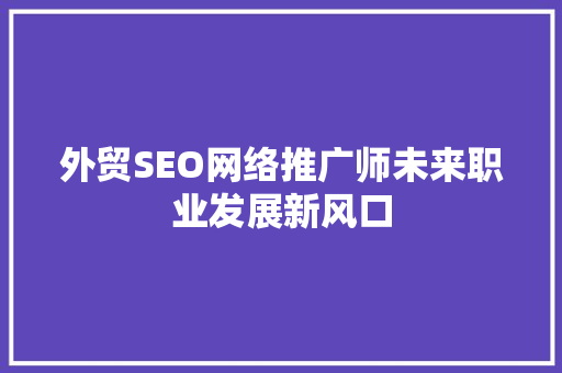 外贸SEO网络推广师未来职业发展新风口